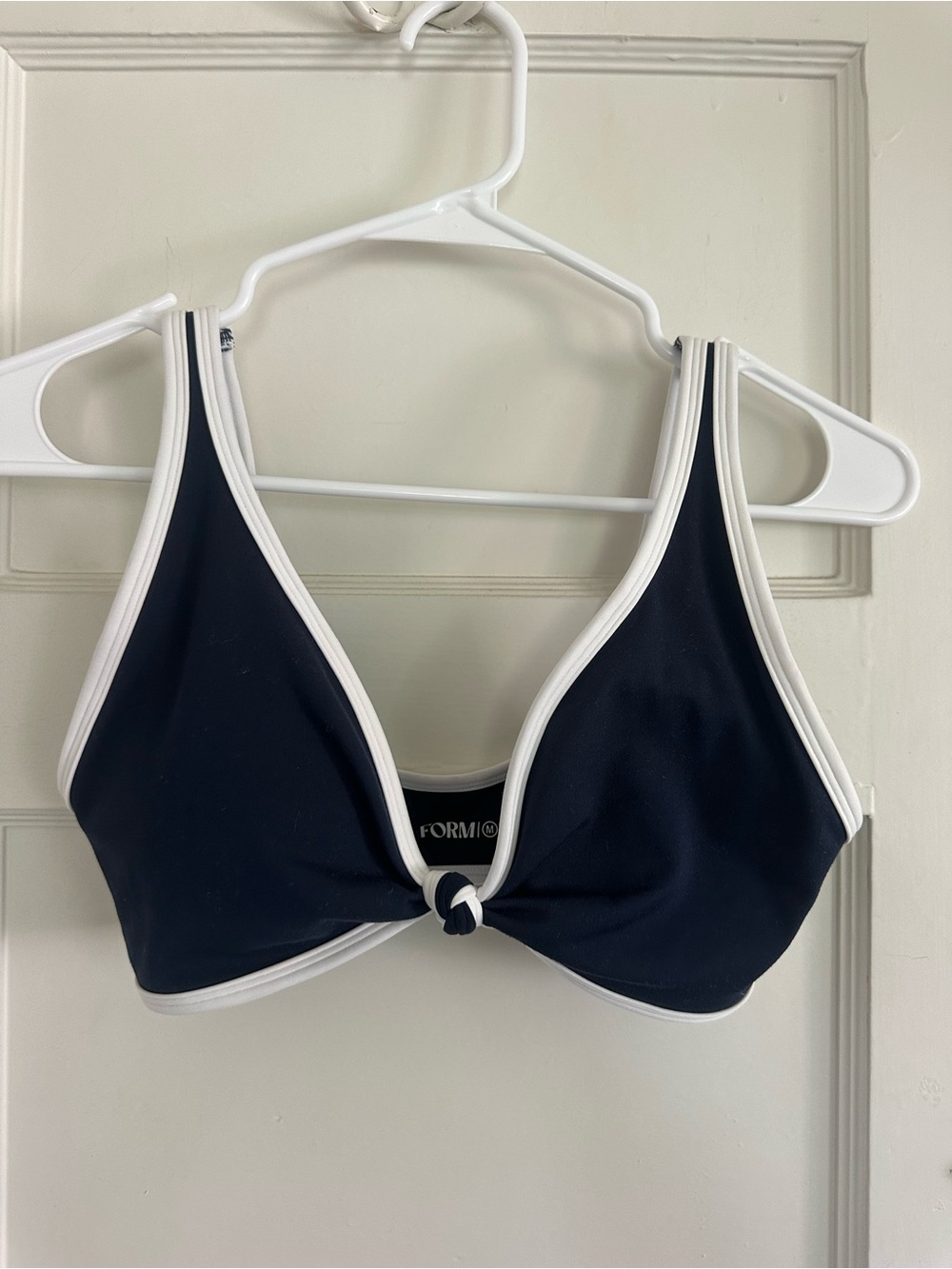 Navy Blue & White Knotted Sports Bra